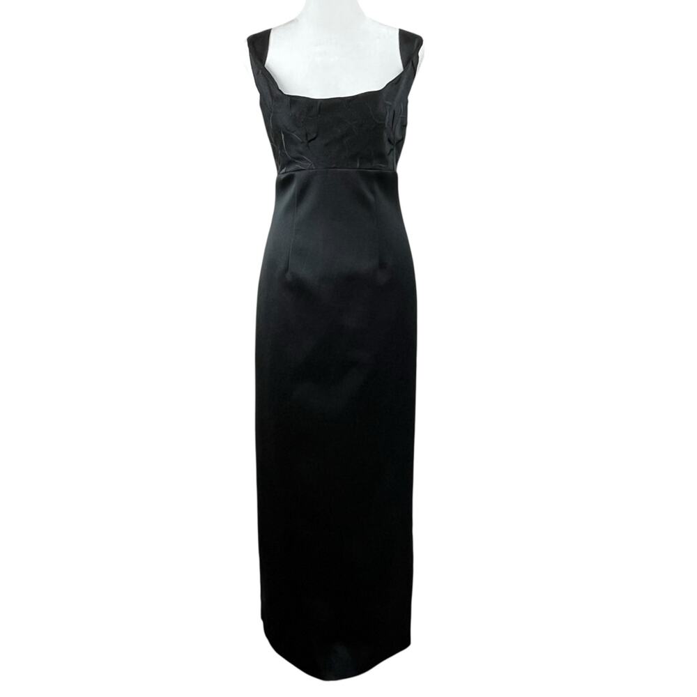 Vintage Y2K Elegant Bebe Moda Black Satin Sleeveless Square Neck Maxi Dress 6